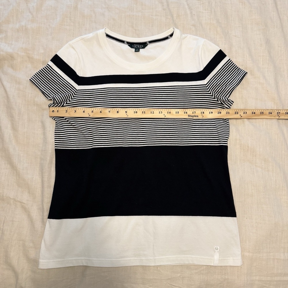 LAUREN Ralph Lauren Women T-Shirt Stripes XL Black & White Classic City Modern - Picture 3 of 4